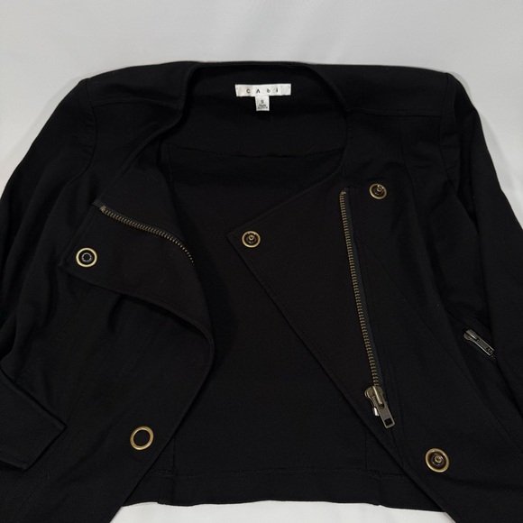 Cabi Women's Black Moto Jacket Small S Double Breasted Zip Cropped Lightweight - Picture 6 of 7